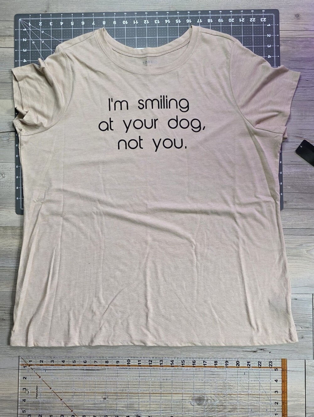 Torrid Beige Graphic Tee "I'm smiling at your dog, not you."